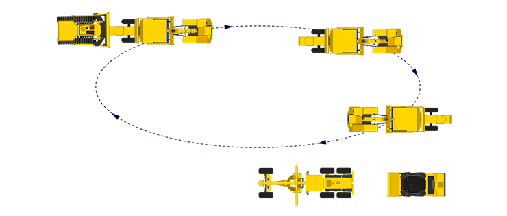 Schéma représentant un échelon d'engins de terrassement afin de réprésenter le cycle des engins de transport de matériaux.