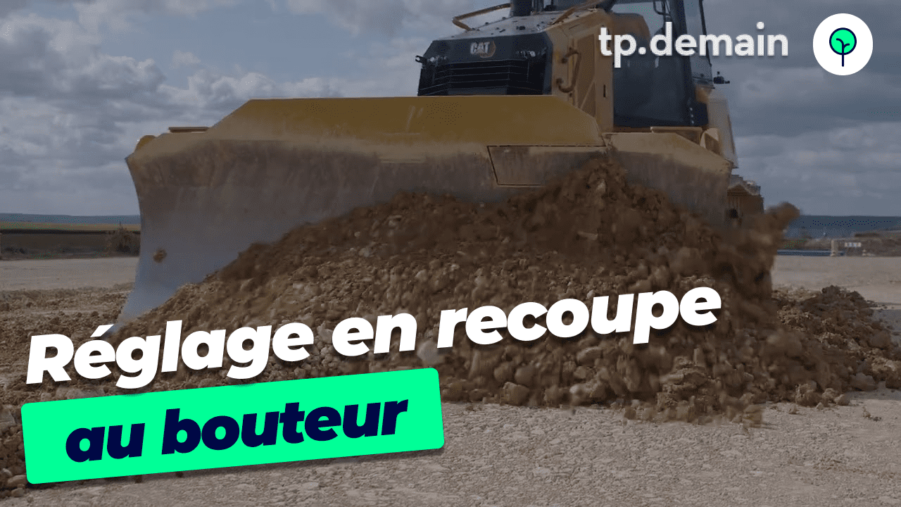Illustration du processus de réglage en recoupe post compactage, au bouteur avec marquage au sol, et passe de référence pour un nivellement précis